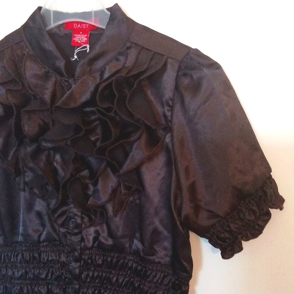 Satin Ruffled Bodice Blouse with Smocking - Picture 4 of 10